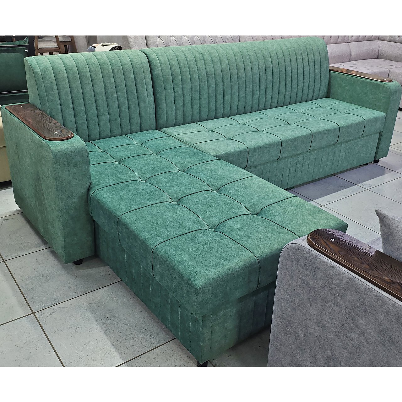 Диван угловой Ариша (зеленый) с лежаком