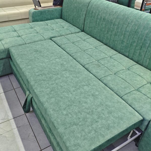 Диван угловой Ариша (зеленый) с лежаком