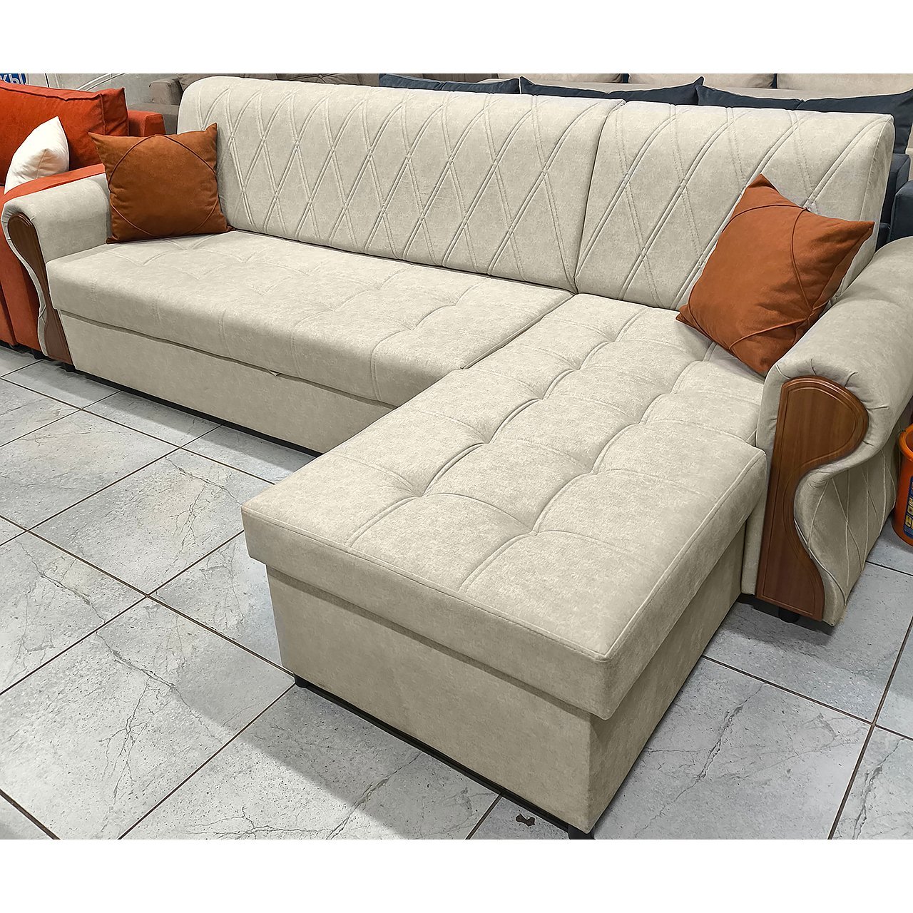 Диван угловой Ромео (бежевый) с лежаком